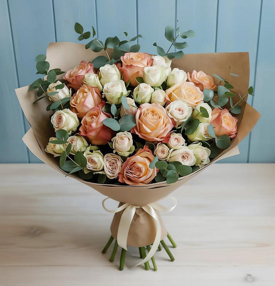 Букет цветов из: Альстромерии и Розы в Советском Руно