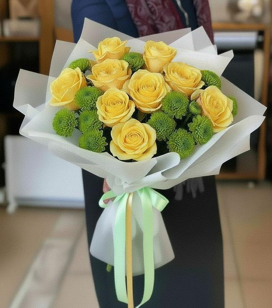 Букет цветов из: Хризантемы и Розы в Советском Руно