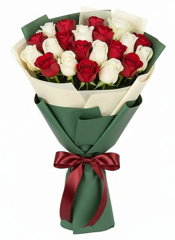 Букет Микс из красных и белых роз в Советском Руно
