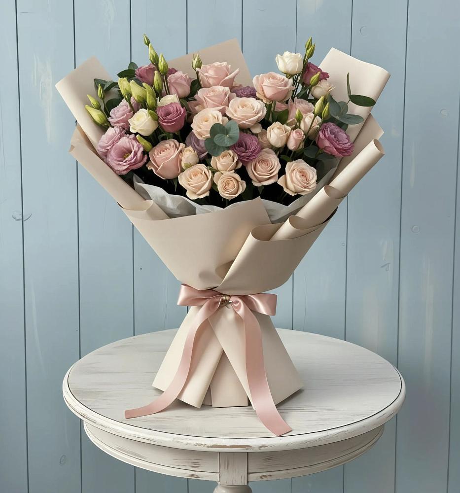 Букет цветов из: Розы и Лизиантусы в Советском Руно