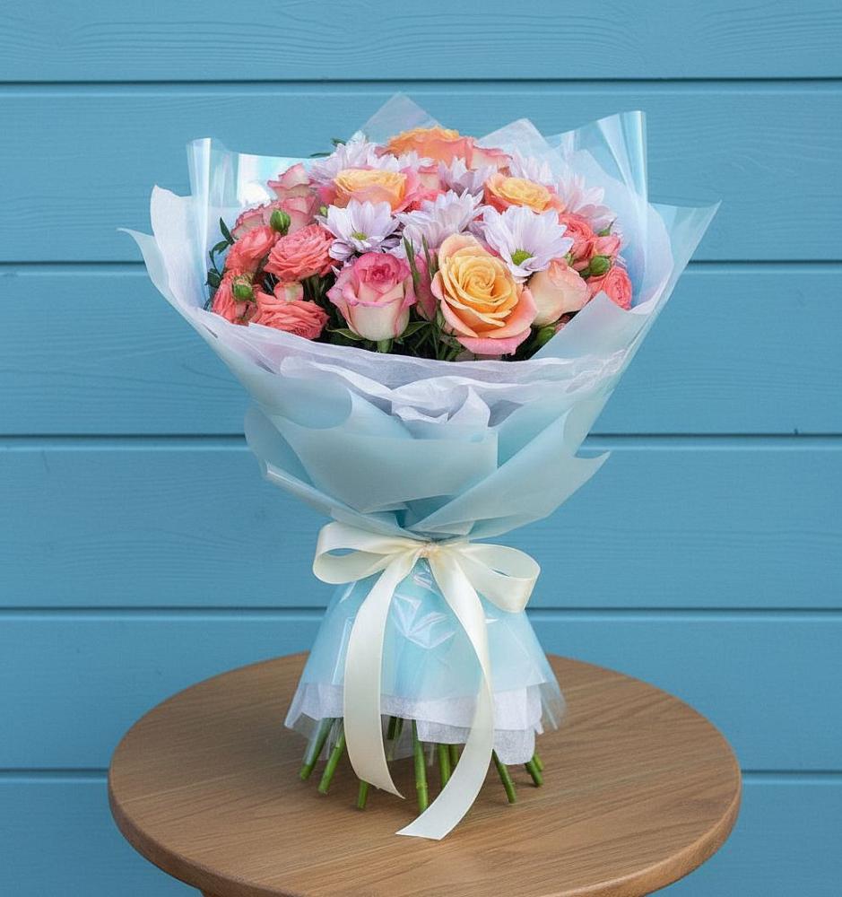 Букет цветов из: Хризантемы и Розы в Советском Руно