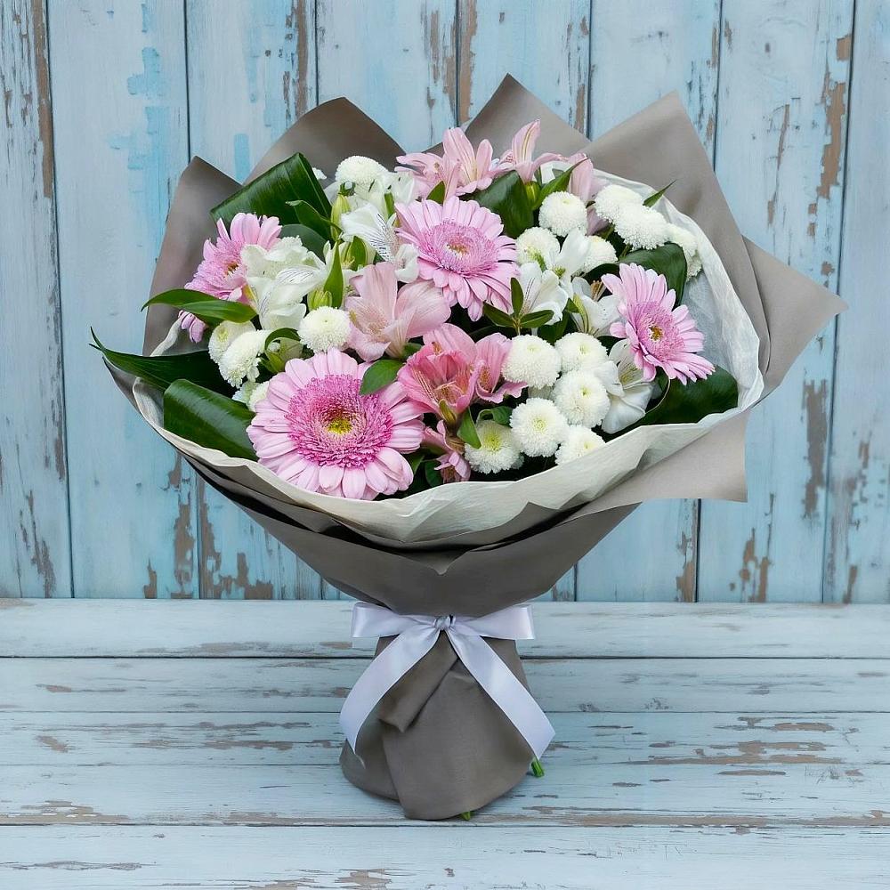 Букет цветов из: Герберы, Альстромерии и Хризантемы в Советском Руно