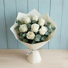 Букет Белые розы в Эвкалипте #REPLACE_PRED# Советском Руно